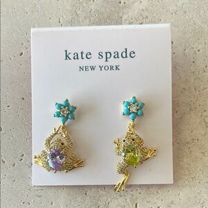 Kate Spade Gold Frog Earrings with Purple and Green Gems